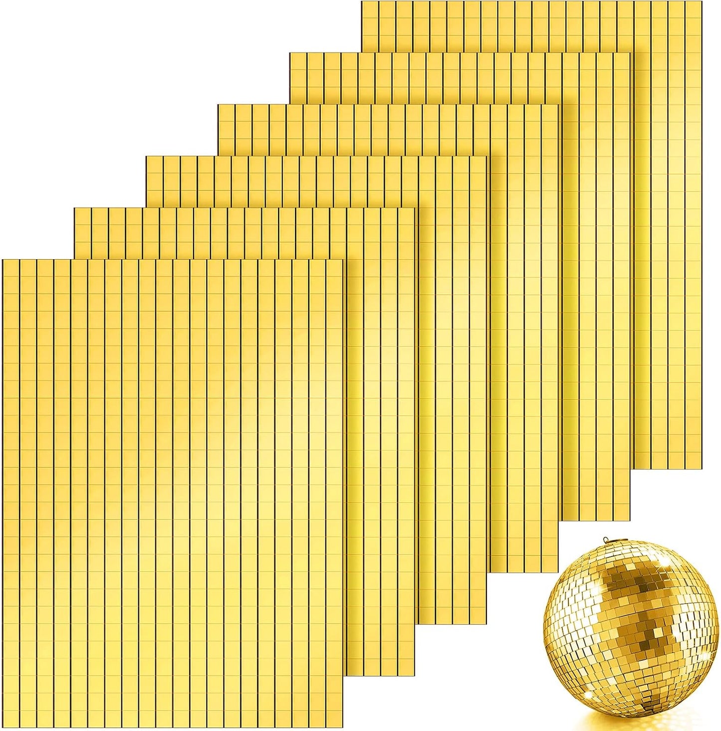 3600 Pieces Mirrors Mosaic Disco Ball Mirror Tiles Self-Adhesive Real Square Glass Mirror DIY Tiles for Craft DIY Glass Decorations Making(Gold,0.2 Inch)