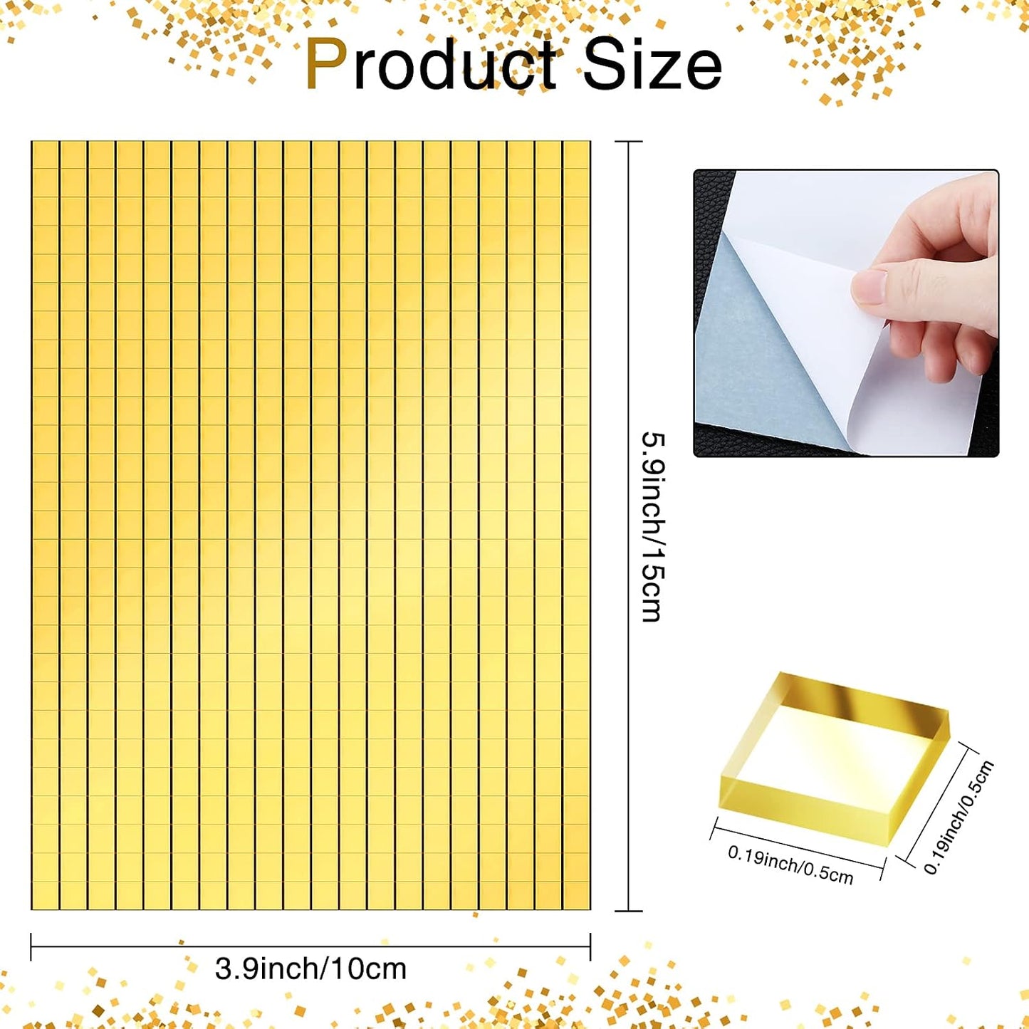 3600 Pieces Mirrors Mosaic Disco Ball Mirror Tiles Self-Adhesive Real Square Glass Mirror DIY Tiles for Craft DIY Glass Decorations Making(Gold,0.2 Inch)