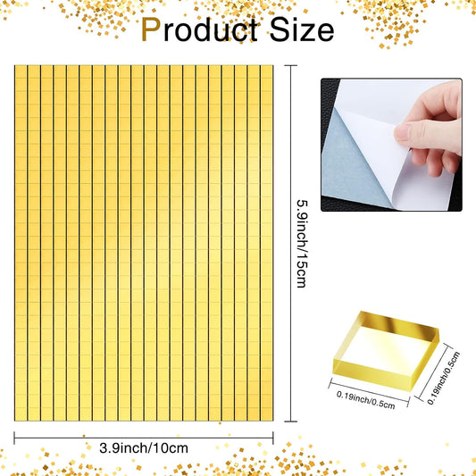 3600 Pieces Mirrors Mosaic Disco Ball Mirror Tiles Self-Adhesive Real Square Glass Mirror DIY Tiles for Craft DIY Glass Decorations Making(Gold,0.2 Inch)