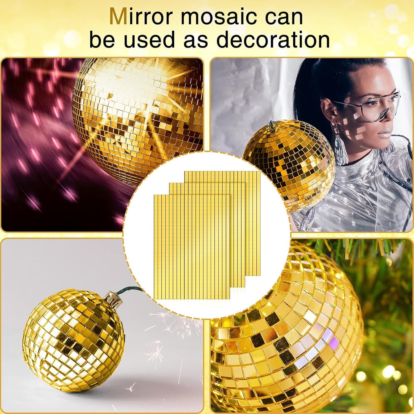 3600 Pieces Mirrors Mosaic Disco Ball Mirror Tiles Self-Adhesive Real Square Glass Mirror DIY Tiles for Craft DIY Glass Decorations Making(Gold,0.2 Inch)