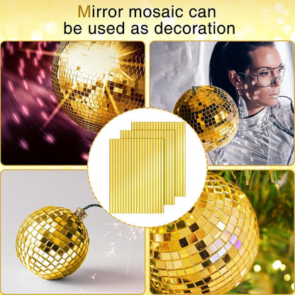 3600 Pieces Mirrors Mosaic Disco Ball Mirror Tiles Self-Adhesive Real Square Glass Mirror DIY Tiles for Craft DIY Glass Decorations Making(Gold,0.2 Inch)