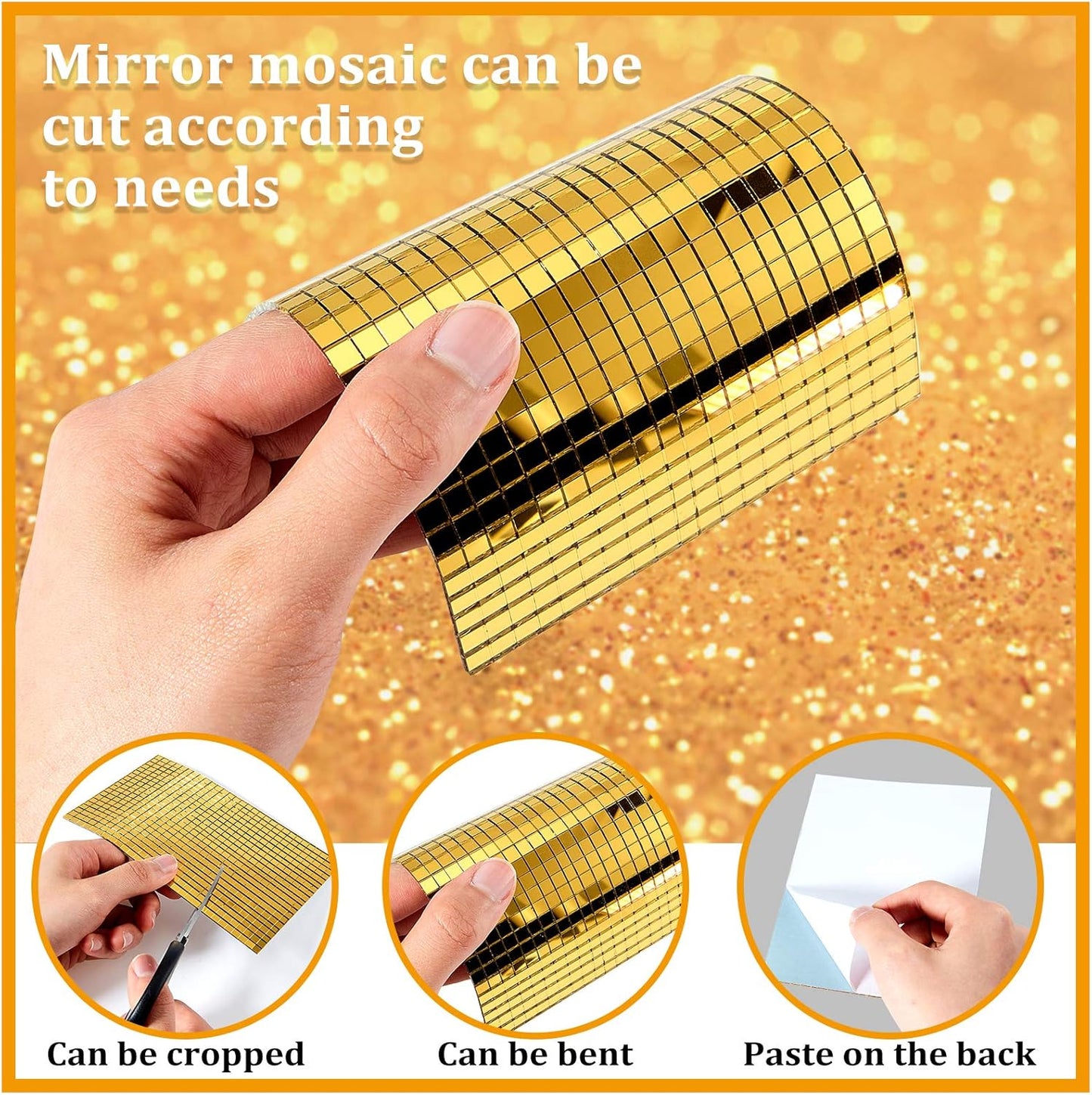 3600 Pieces Mirrors Mosaic Disco Ball Mirror Tiles Self-Adhesive Real Square Glass Mirror DIY Tiles for Craft DIY Glass Decorations Making(Gold,0.2 Inch)