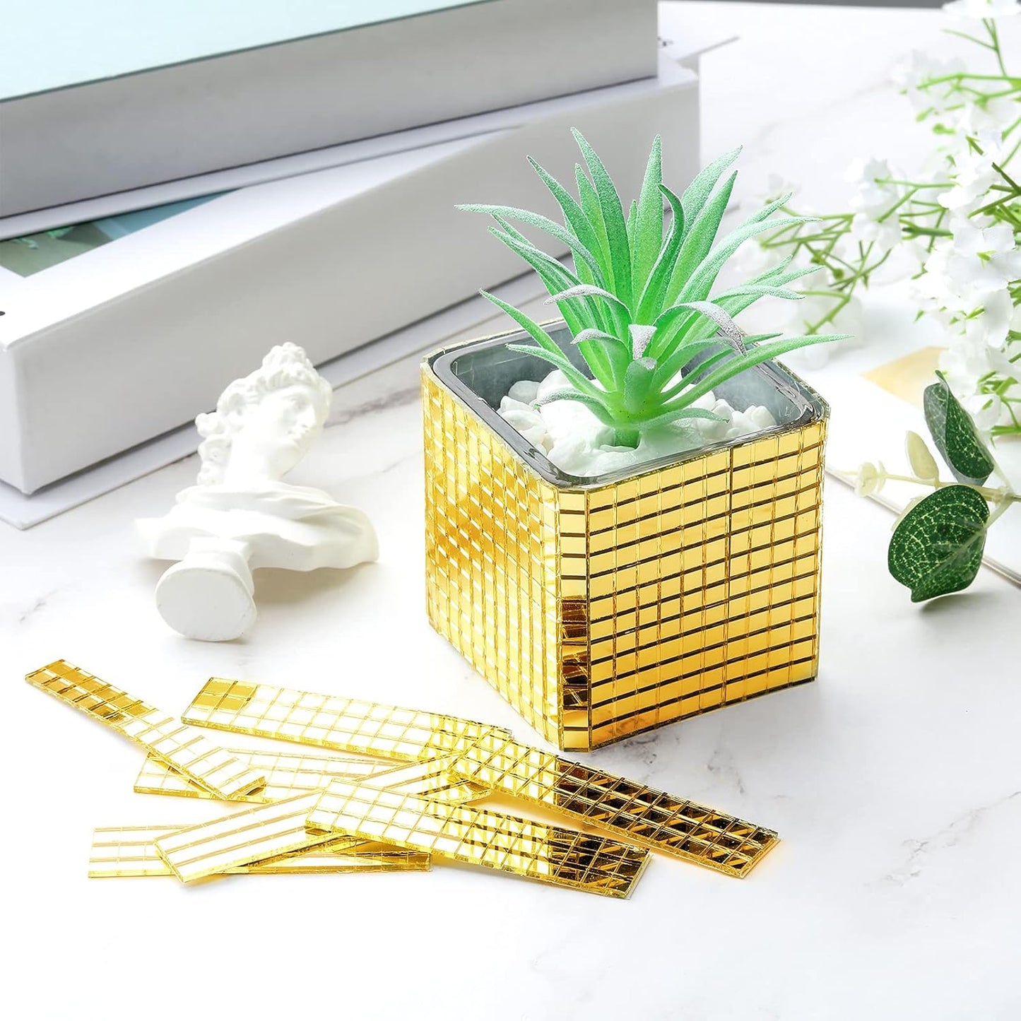 3600 Pieces Mirrors Mosaic Disco Ball Mirror Tiles Self-Adhesive Real Square Glass Mirror DIY Tiles for Craft DIY Glass Decorations Making(Gold,0.2 Inch)