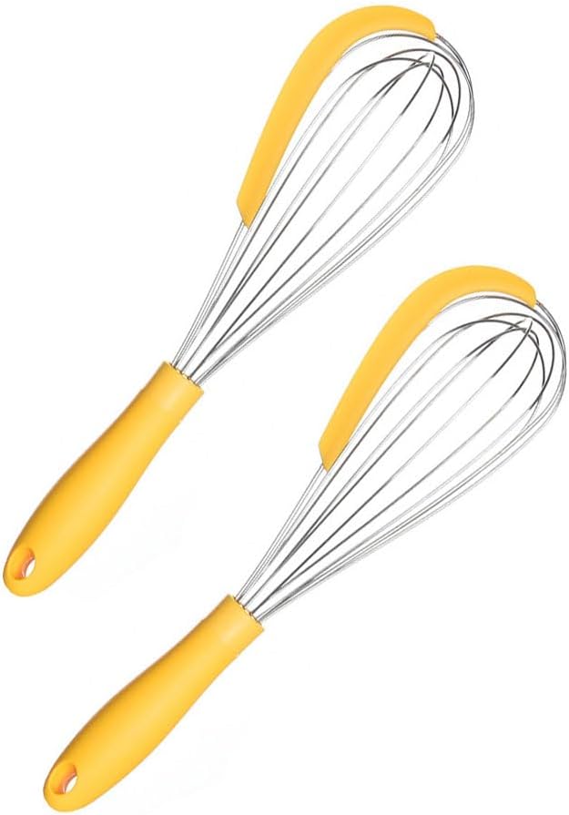 2-in-1 Stainless Steel Whisk with Silicone Scraper (2-Piece), Classic 12'' Kitchen Balloon Whisk Egg Beater for Cooking, Blending, Whisking, Beating, Frothing and Stirring (Yellow + Yellow)
