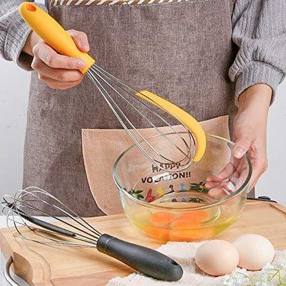 2-in-1 Stainless Steel Whisk with Silicone Scraper (2-Piece), Classic 12'' Kitchen Balloon Whisk Egg Beater for Cooking, Blending, Whisking, Beating, Frothing and Stirring (Yellow + Yellow)