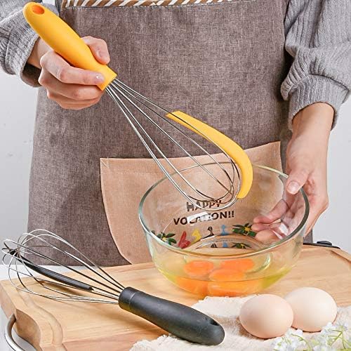 2-in-1 Stainless Steel Whisk with Silicone Scraper (2-Piece), Classic 12'' Kitchen Balloon Whisk Egg Beater for Cooking, Blending, Whisking, Beating, Frothing and Stirring (Yellow + Yellow)