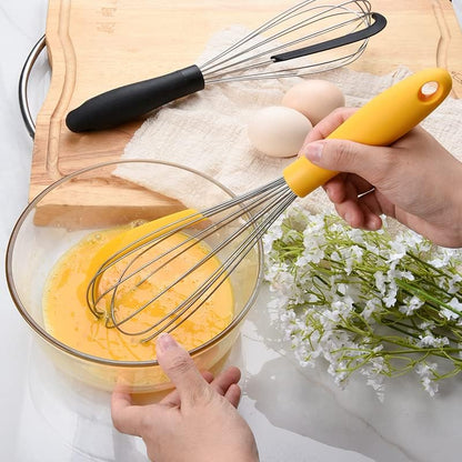 2-in-1 Stainless Steel Whisk with Silicone Scraper (2-Piece), Classic 12'' Kitchen Balloon Whisk Egg Beater for Cooking, Blending, Whisking, Beating, Frothing and Stirring (Yellow + Yellow)