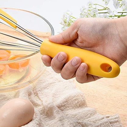 2-in-1 Stainless Steel Whisk with Silicone Scraper (2-Piece), Classic 12'' Kitchen Balloon Whisk Egg Beater for Cooking, Blending, Whisking, Beating, Frothing and Stirring (Yellow + Yellow)