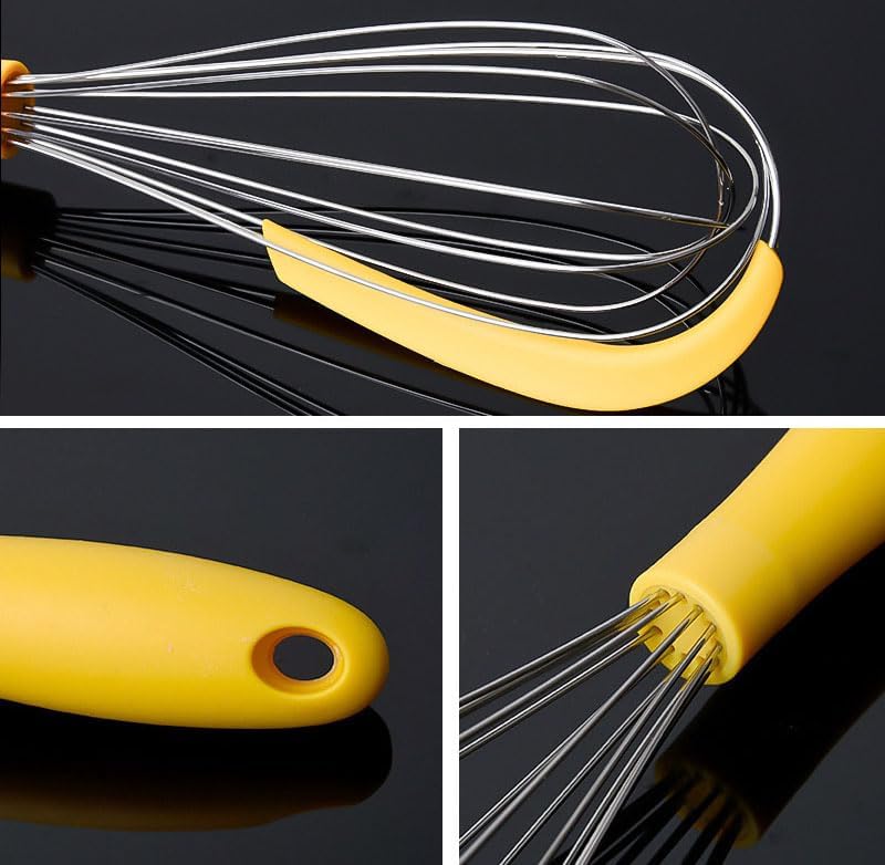 2-in-1 Stainless Steel Whisk with Silicone Scraper (2-Piece), Classic 12'' Kitchen Balloon Whisk Egg Beater for Cooking, Blending, Whisking, Beating, Frothing and Stirring (Yellow + Yellow)