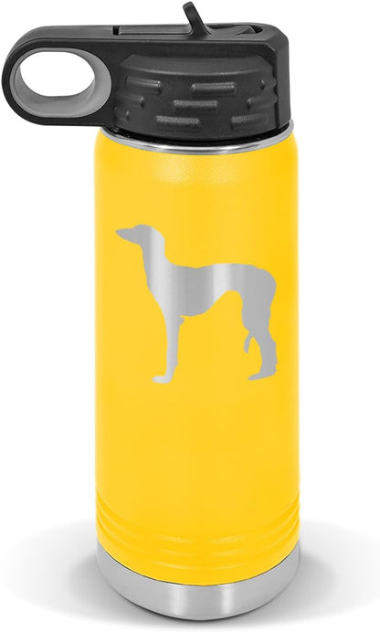 Saluki Water Bottle 20 oz - Laser Engraved w/Flip Top Removable Straw - Polar Camel - Stainless - Vacuum Insulated - Drinkware - Dog Canine pet