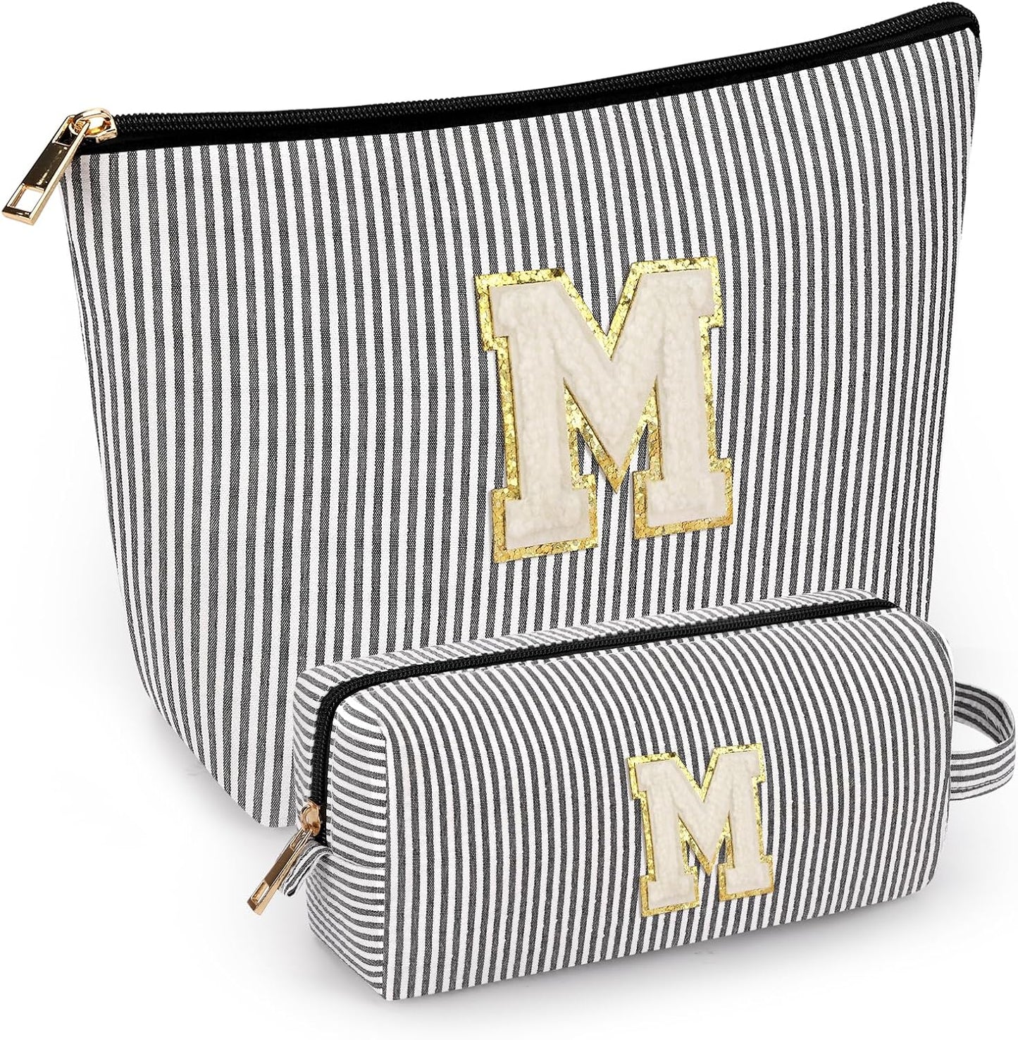 2 PCS Initial Makeup Bags for Women: Cosmetic Bag for Travel Toiletry - Birthday Gifts for 11 12 13 14 15 16 17 18 Years Old Girl Graduation Teacher Gift- Teen Girl Gifts Trendy Stuff - Yellow A