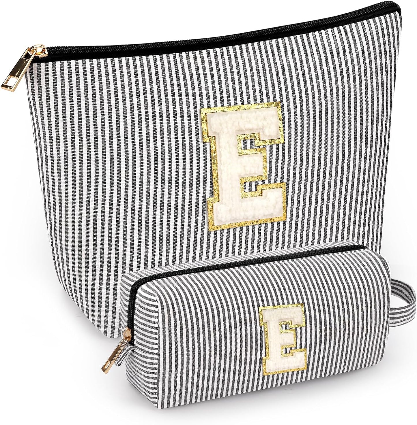 2 PCS Initial Makeup Bags for Women: Cosmetic Bag for Travel Toiletry - Birthday Gifts for 11 12 13 14 15 16 17 18 Years Old Girl Graduation Teacher Gift- Teen Girl Gifts Trendy Stuff - Yellow A