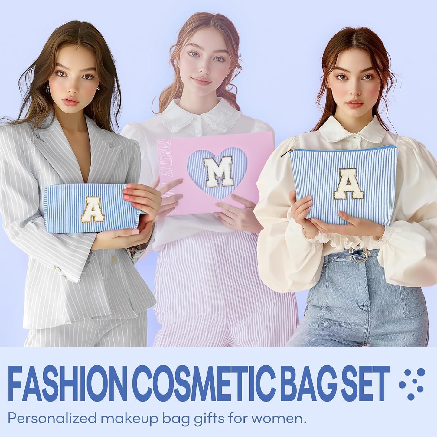 2 PCS Initial Makeup Bags for Women: Cosmetic Bag for Travel Toiletry - Birthday Gifts for 11 12 13 14 15 16 17 18 Years Old Girl Graduation Teacher Gift- Teen Girl Gifts Trendy Stuff - Yellow A