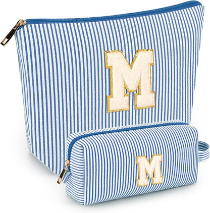 2 PCS Initial Makeup Bags for Women: Cosmetic Bag for Travel Toiletry - Birthday Gifts for 11 12 13 14 15 16 17 18 Years Old Girl Graduation Teacher Gift- Teen Girl Gifts Trendy Stuff - Yellow A