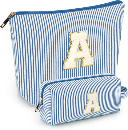 2 PCS Initial Makeup Bags for Women: Cosmetic Bag for Travel Toiletry - Birthday Gifts for 11 12 13 14 15 16 17 18 Years Old Girl Graduation Teacher Gift- Teen Girl Gifts Trendy Stuff - Yellow A