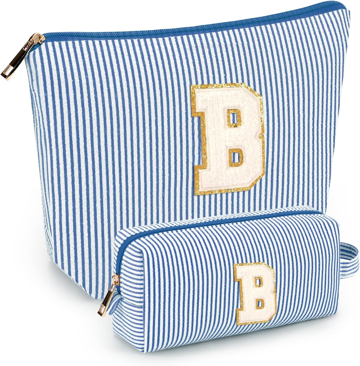 2 PCS Initial Makeup Bags for Women: Cosmetic Bag for Travel Toiletry - Birthday Gifts for 11 12 13 14 15 16 17 18 Years Old Girl Graduation Teacher Gift- Teen Girl Gifts Trendy Stuff - Yellow A