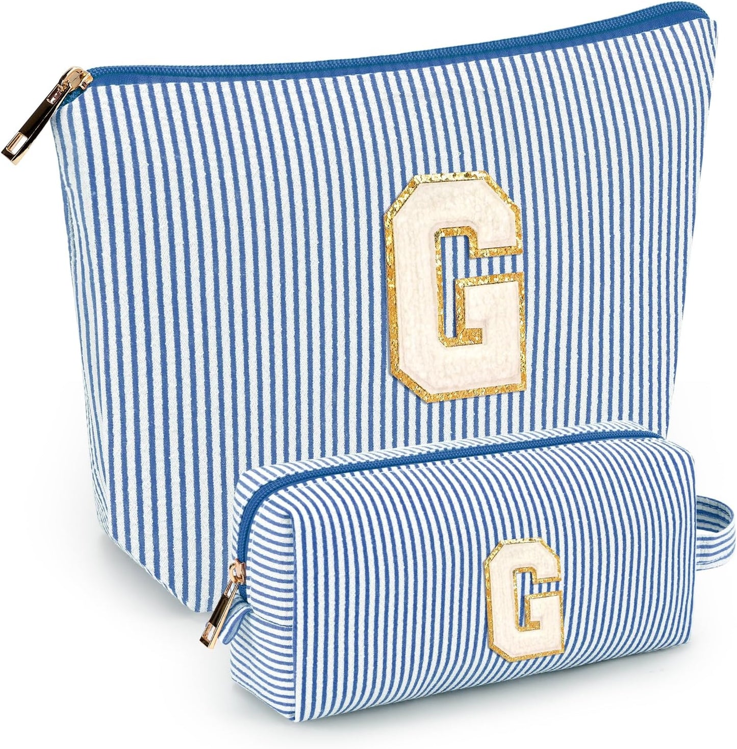 2 PCS Initial Makeup Bags for Women: Cosmetic Bag for Travel Toiletry - Birthday Gifts for 11 12 13 14 15 16 17 18 Years Old Girl Graduation Teacher Gift- Teen Girl Gifts Trendy Stuff - Yellow A