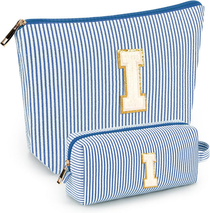 2 PCS Initial Makeup Bags for Women: Cosmetic Bag for Travel Toiletry - Birthday Gifts for 11 12 13 14 15 16 17 18 Years Old Girl Graduation Teacher Gift- Teen Girl Gifts Trendy Stuff - Yellow A