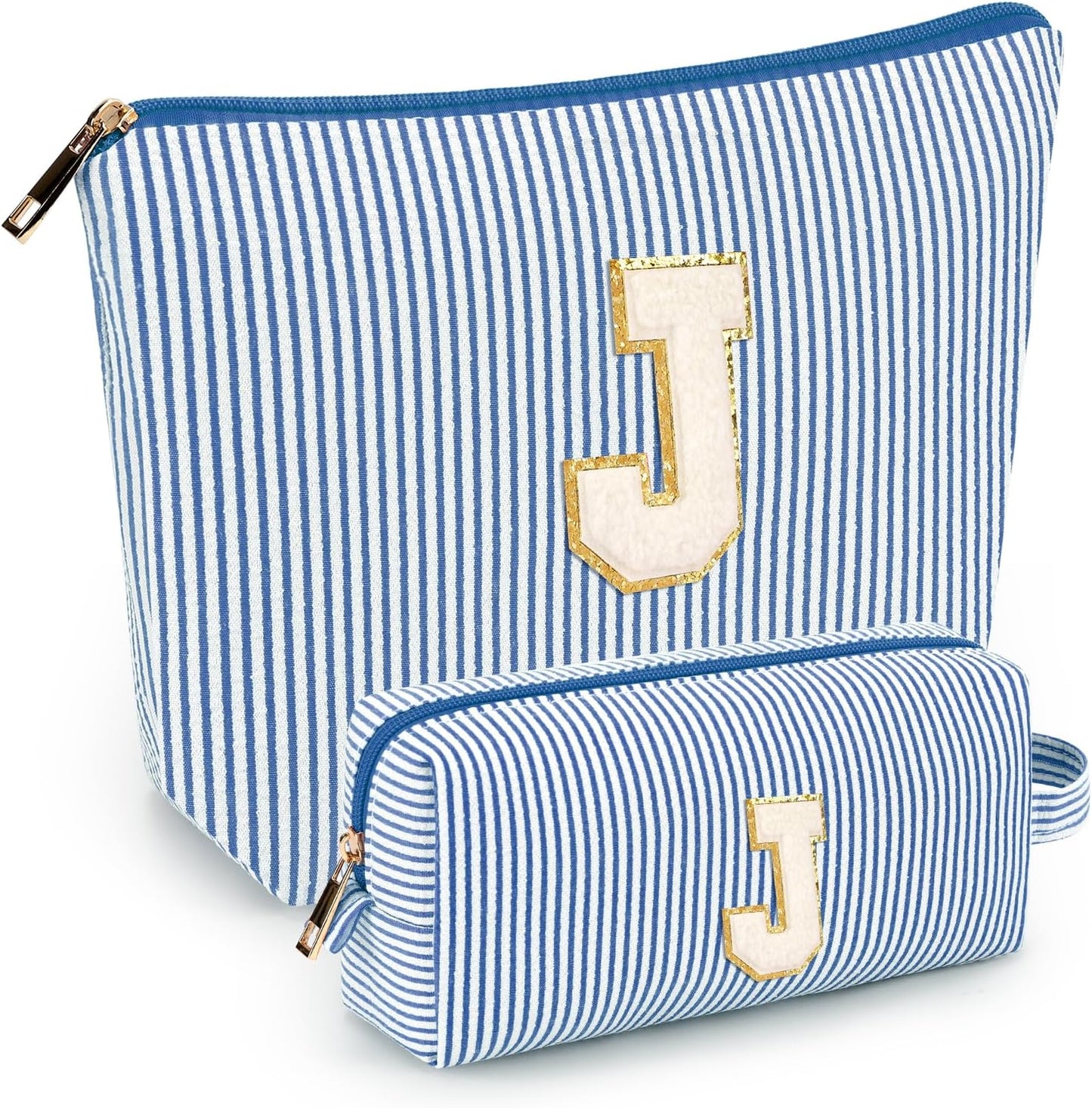 2 PCS Initial Makeup Bags for Women: Cosmetic Bag for Travel Toiletry - Birthday Gifts for 11 12 13 14 15 16 17 18 Years Old Girl Graduation Teacher Gift- Teen Girl Gifts Trendy Stuff - Yellow A