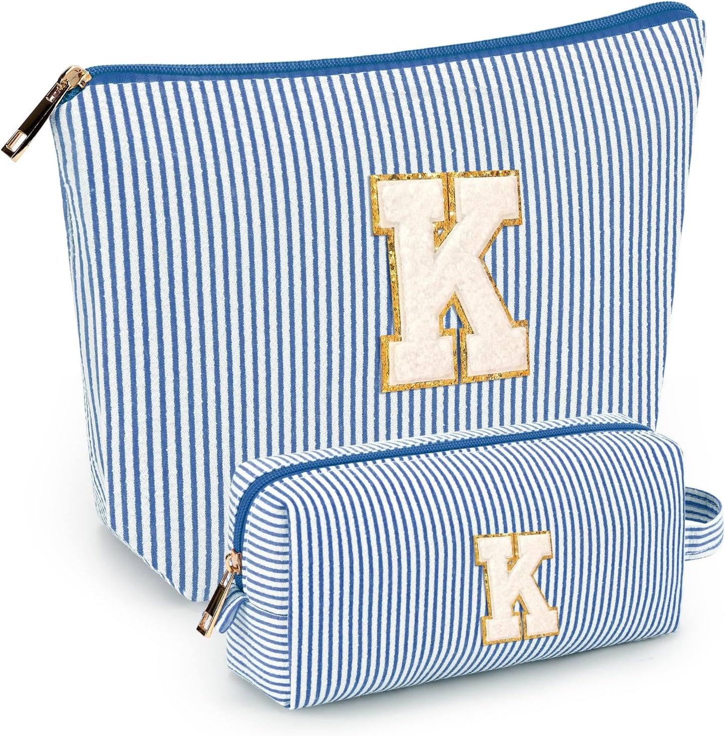 2 PCS Initial Makeup Bags for Women: Cosmetic Bag for Travel Toiletry - Birthday Gifts for 11 12 13 14 15 16 17 18 Years Old Girl Graduation Teacher Gift- Teen Girl Gifts Trendy Stuff - Yellow A
