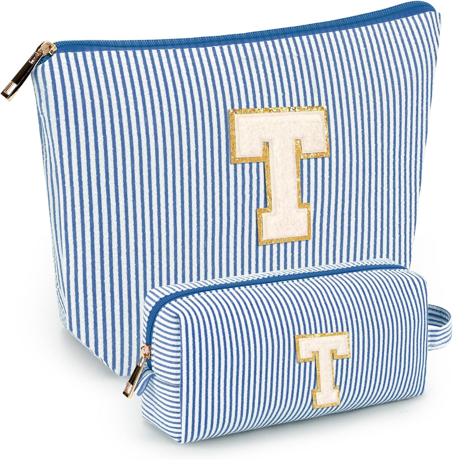2 PCS Initial Makeup Bags for Women: Cosmetic Bag for Travel Toiletry - Birthday Gifts for 11 12 13 14 15 16 17 18 Years Old Girl Graduation Teacher Gift- Teen Girl Gifts Trendy Stuff - Yellow A