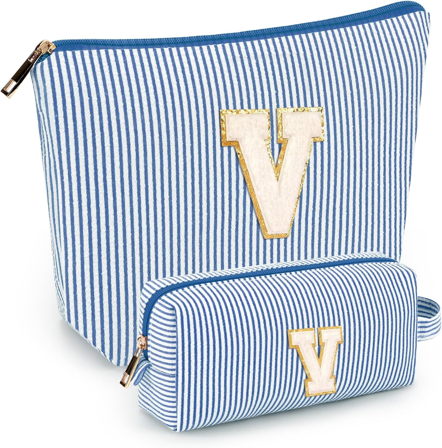 2 PCS Initial Makeup Bags for Women: Cosmetic Bag for Travel Toiletry - Birthday Gifts for 11 12 13 14 15 16 17 18 Years Old Girl Graduation Teacher Gift- Teen Girl Gifts Trendy Stuff - Yellow A
