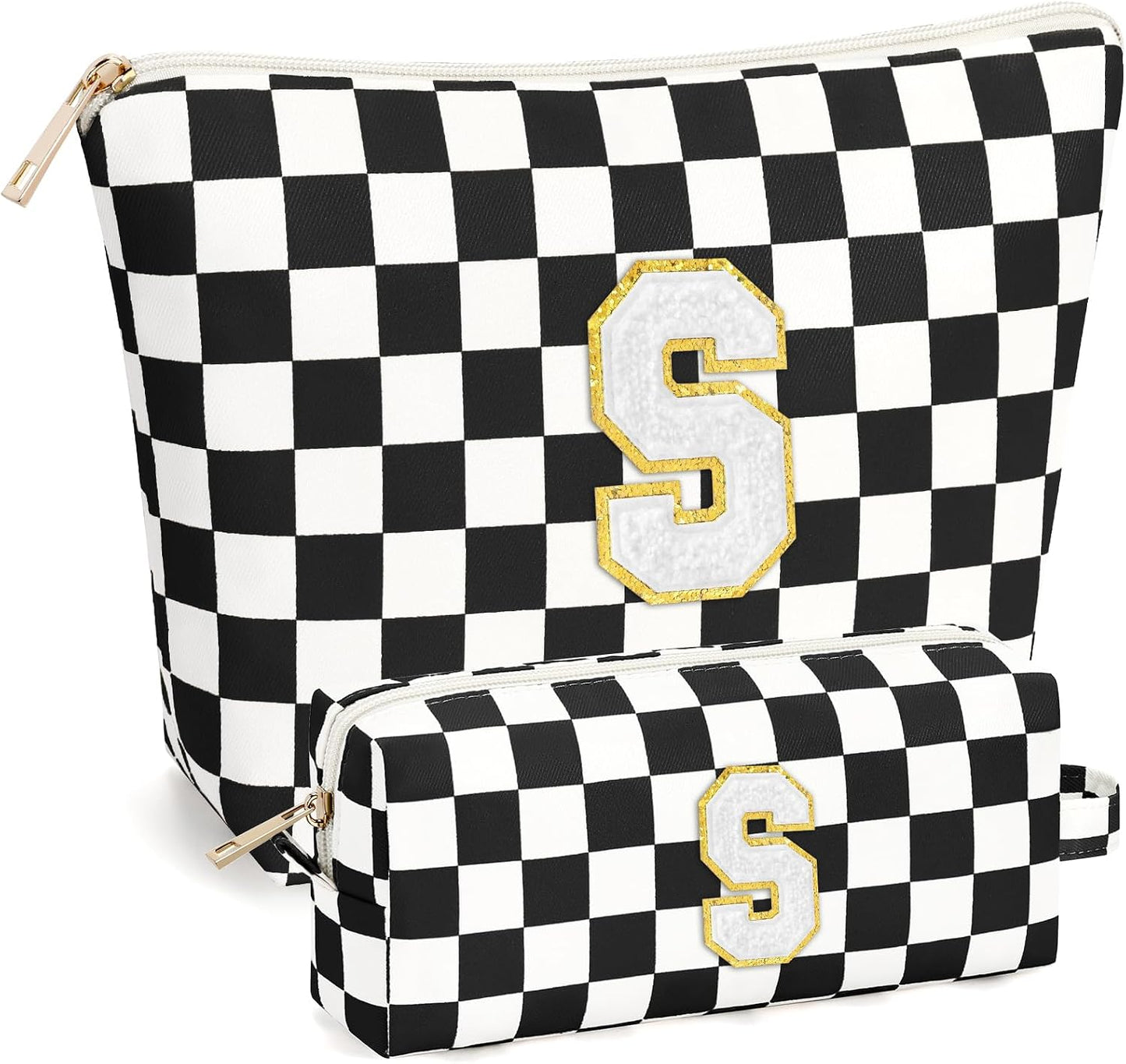 2 PCS Initial Makeup Bags for Women: Cosmetic Bag for Travel Toiletry - Birthday Gifts for 11 12 13 14 15 16 17 18 Years Old Girl Graduation Teacher Gift- Teen Girl Gifts Trendy Stuff - Yellow A