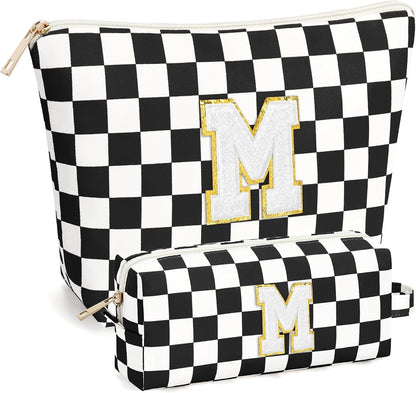 2 PCS Initial Makeup Bags for Women: Cosmetic Bag for Travel Toiletry - Birthday Gifts for 11 12 13 14 15 16 17 18 Years Old Girl Graduation Teacher Gift- Teen Girl Gifts Trendy Stuff - Yellow A