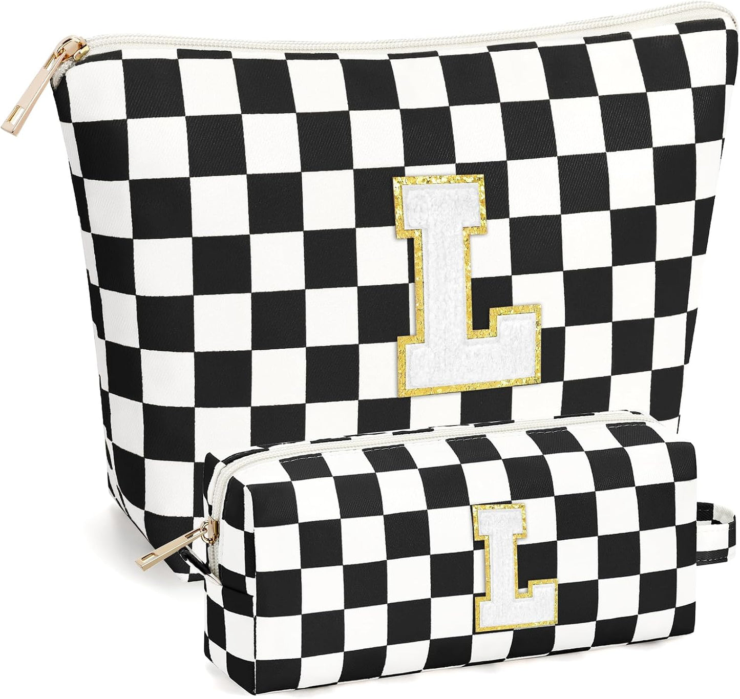 2 PCS Initial Makeup Bags for Women: Cosmetic Bag for Travel Toiletry - Birthday Gifts for 11 12 13 14 15 16 17 18 Years Old Girl Graduation Teacher Gift- Teen Girl Gifts Trendy Stuff - Yellow A