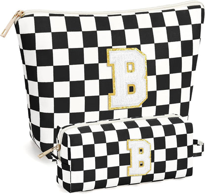 2 PCS Initial Makeup Bags for Women: Cosmetic Bag for Travel Toiletry - Birthday Gifts for 11 12 13 14 15 16 17 18 Years Old Girl Graduation Teacher Gift- Teen Girl Gifts Trendy Stuff - Yellow A