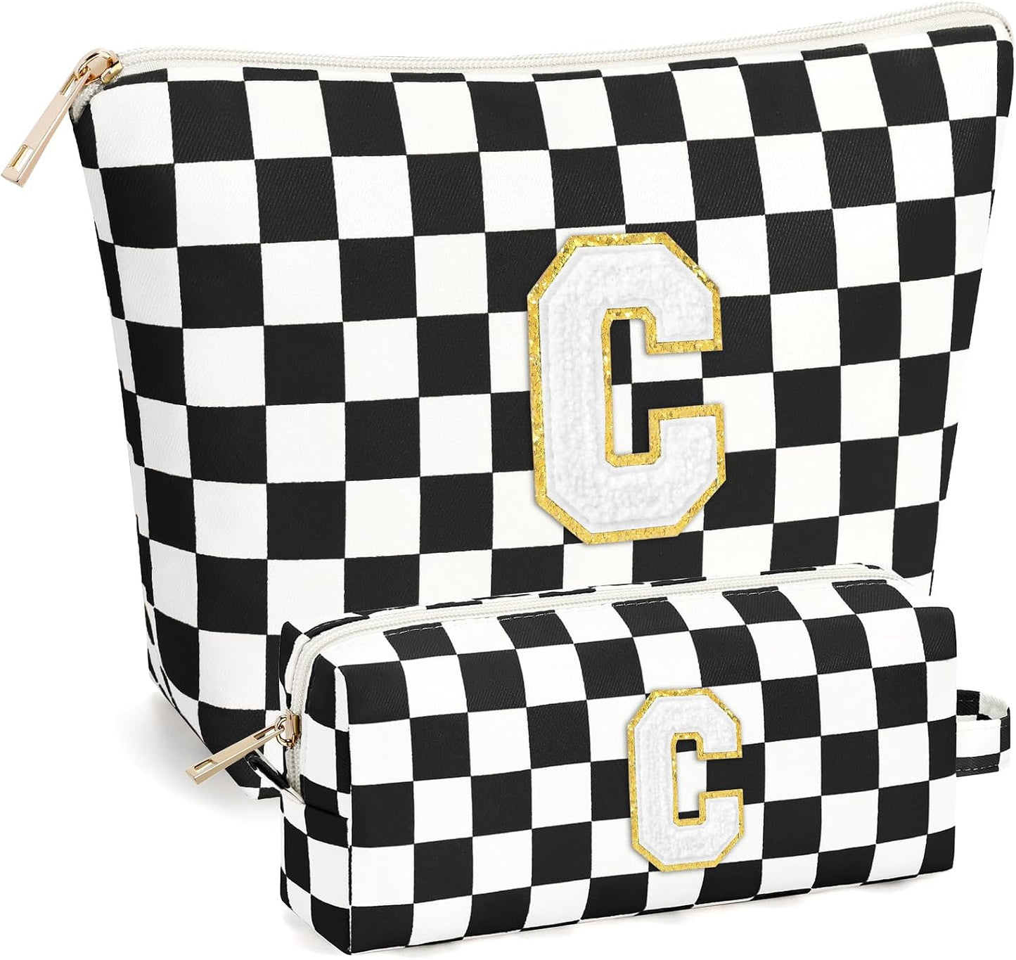 2 PCS Initial Makeup Bags for Women: Cosmetic Bag for Travel Toiletry - Birthday Gifts for 11 12 13 14 15 16 17 18 Years Old Girl Graduation Teacher Gift- Teen Girl Gifts Trendy Stuff - Yellow A