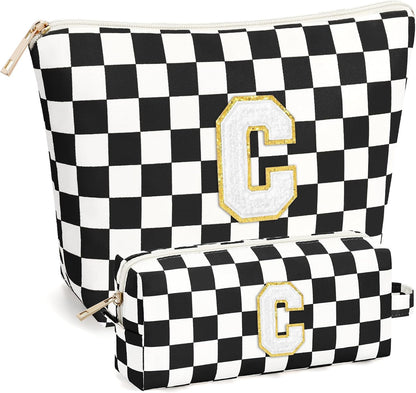 2 PCS Initial Makeup Bags for Women: Cosmetic Bag for Travel Toiletry - Birthday Gifts for 11 12 13 14 15 16 17 18 Years Old Girl Graduation Teacher Gift- Teen Girl Gifts Trendy Stuff - Yellow A