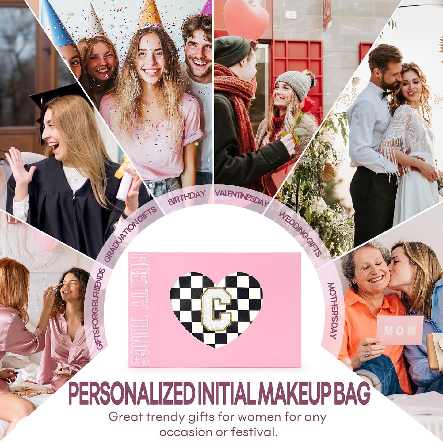 2 PCS Initial Makeup Bags for Women: Cosmetic Bag for Travel Toiletry - Birthday Gifts for 11 12 13 14 15 16 17 18 Years Old Girl Graduation Teacher Gift- Teen Girl Gifts Trendy Stuff - Yellow A