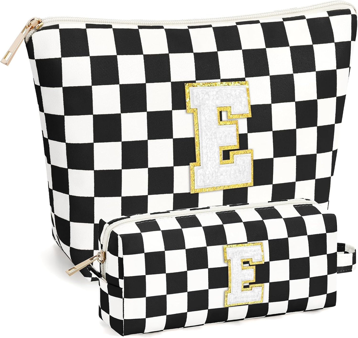 2 PCS Initial Makeup Bags for Women: Cosmetic Bag for Travel Toiletry - Birthday Gifts for 11 12 13 14 15 16 17 18 Years Old Girl Graduation Teacher Gift- Teen Girl Gifts Trendy Stuff - Yellow A