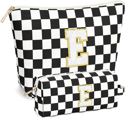 2 PCS Initial Makeup Bags for Women: Cosmetic Bag for Travel Toiletry - Birthday Gifts for 11 12 13 14 15 16 17 18 Years Old Girl Graduation Teacher Gift- Teen Girl Gifts Trendy Stuff - Yellow A