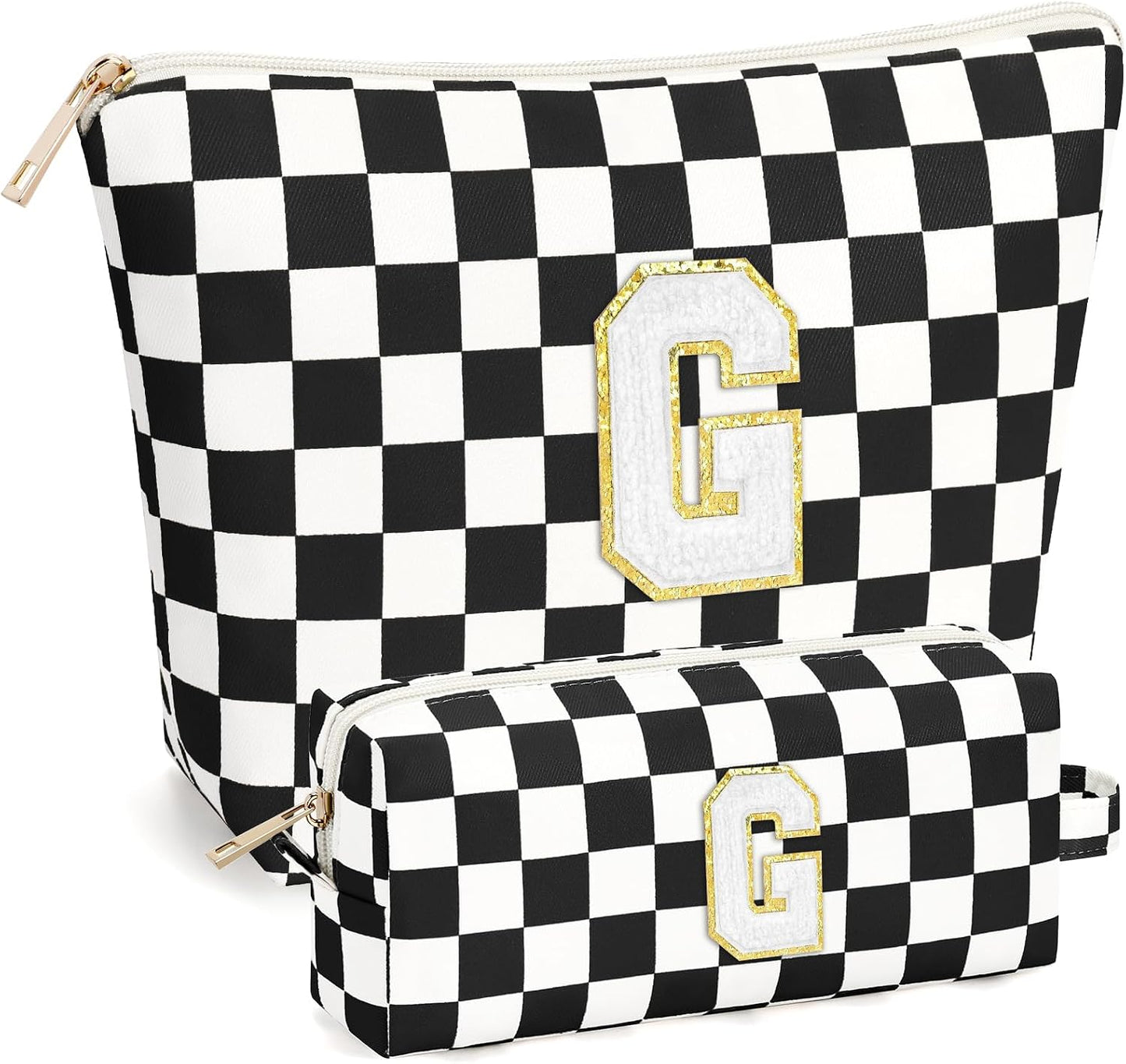 2 PCS Initial Makeup Bags for Women: Cosmetic Bag for Travel Toiletry - Birthday Gifts for 11 12 13 14 15 16 17 18 Years Old Girl Graduation Teacher Gift- Teen Girl Gifts Trendy Stuff - Yellow A