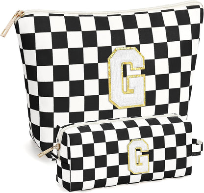 2 PCS Initial Makeup Bags for Women: Cosmetic Bag for Travel Toiletry - Birthday Gifts for 11 12 13 14 15 16 17 18 Years Old Girl Graduation Teacher Gift- Teen Girl Gifts Trendy Stuff - Yellow A