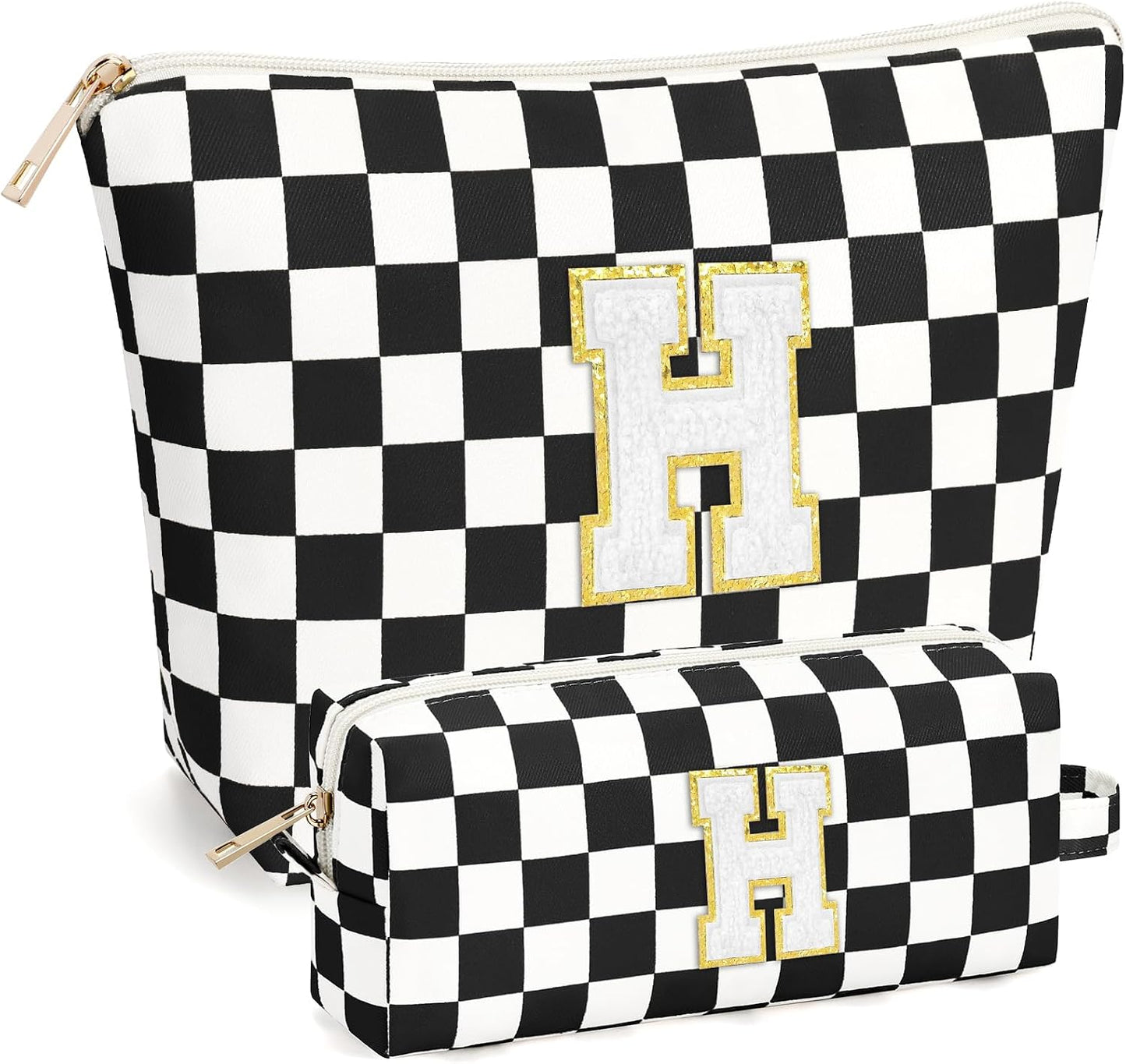 2 PCS Initial Makeup Bags for Women: Cosmetic Bag for Travel Toiletry - Birthday Gifts for 11 12 13 14 15 16 17 18 Years Old Girl Graduation Teacher Gift- Teen Girl Gifts Trendy Stuff - Yellow A
