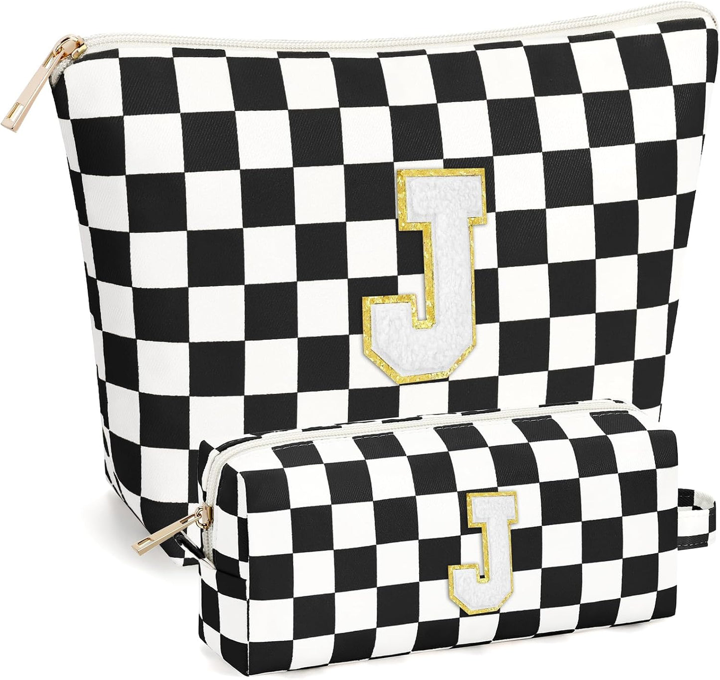 2 PCS Initial Makeup Bags for Women: Cosmetic Bag for Travel Toiletry - Birthday Gifts for 11 12 13 14 15 16 17 18 Years Old Girl Graduation Teacher Gift- Teen Girl Gifts Trendy Stuff - Yellow A