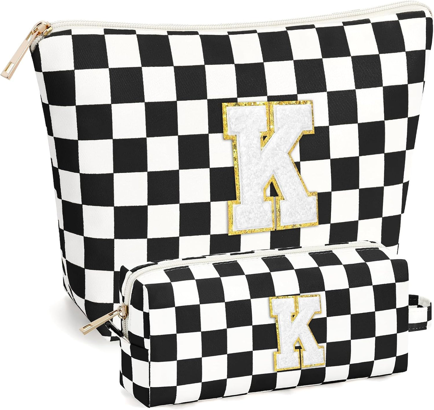 2 PCS Initial Makeup Bags for Women: Cosmetic Bag for Travel Toiletry - Birthday Gifts for 11 12 13 14 15 16 17 18 Years Old Girl Graduation Teacher Gift- Teen Girl Gifts Trendy Stuff - Yellow A