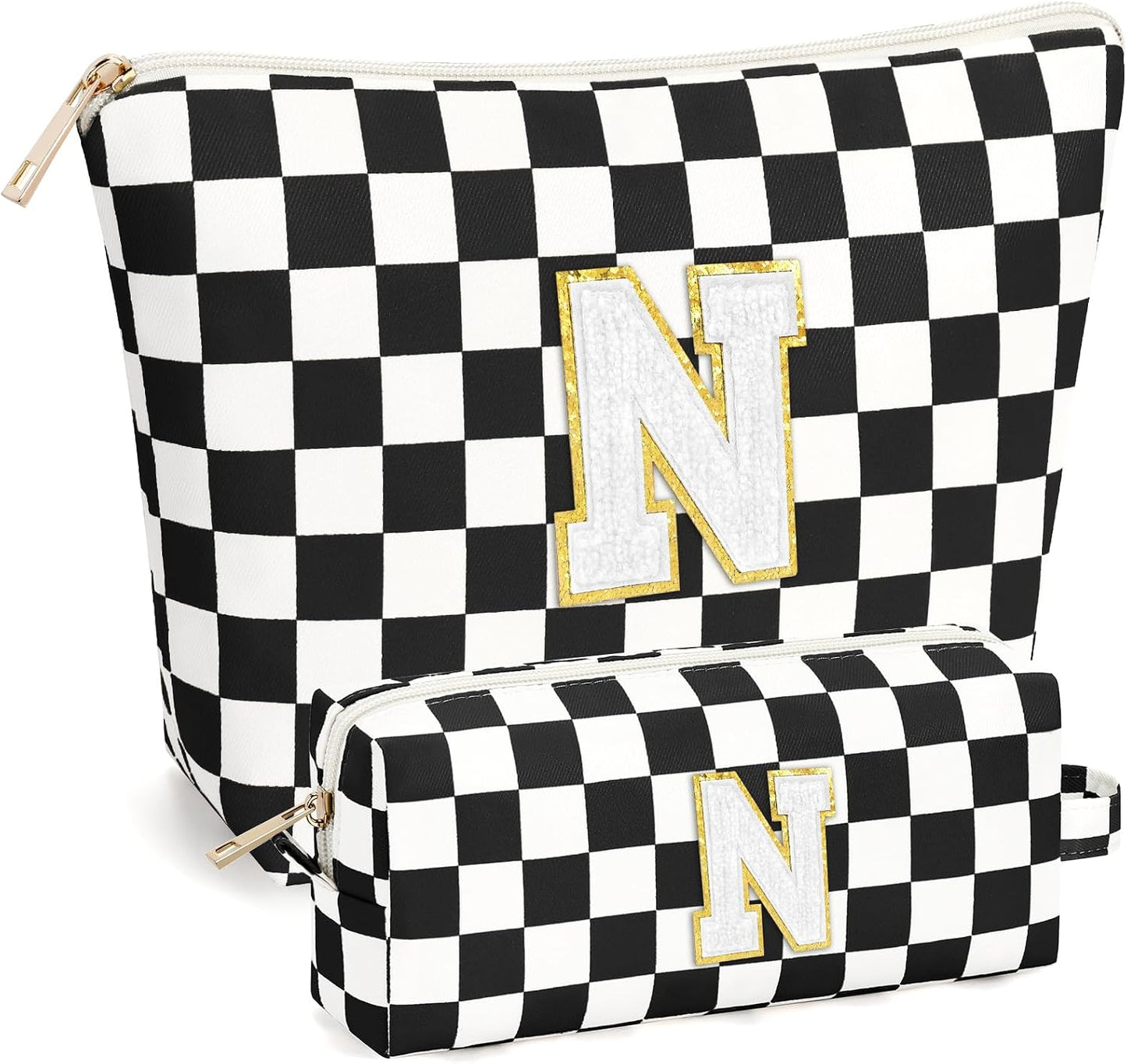2 PCS Initial Makeup Bags for Women: Cosmetic Bag for Travel Toiletry - Birthday Gifts for 11 12 13 14 15 16 17 18 Years Old Girl Graduation Teacher Gift- Teen Girl Gifts Trendy Stuff - Yellow A