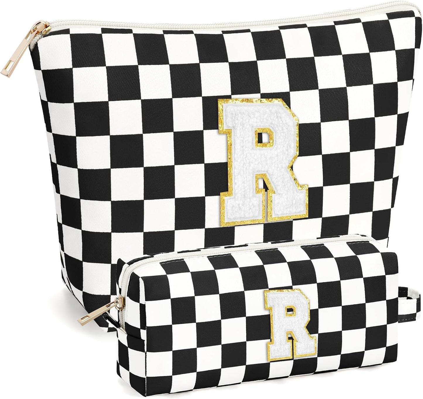 2 PCS Initial Makeup Bags for Women: Cosmetic Bag for Travel Toiletry - Birthday Gifts for 11 12 13 14 15 16 17 18 Years Old Girl Graduation Teacher Gift- Teen Girl Gifts Trendy Stuff - Yellow A