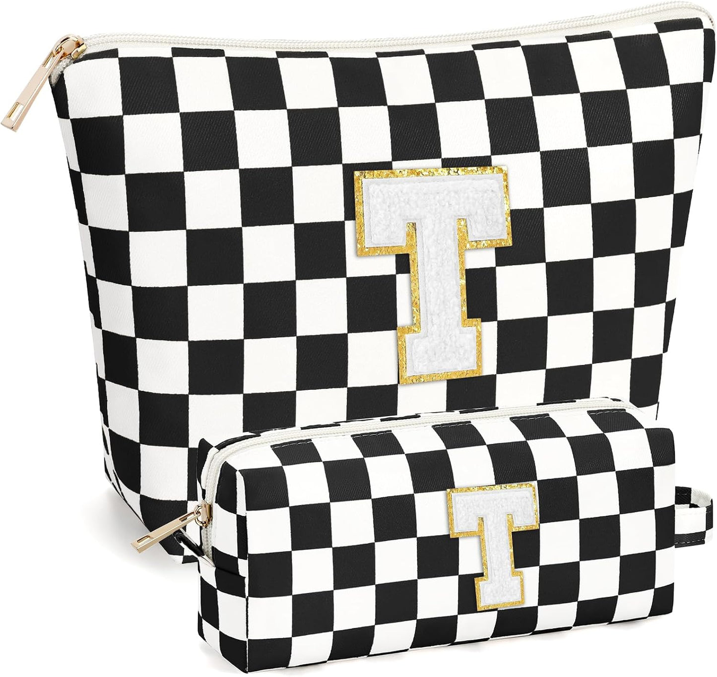 2 PCS Initial Makeup Bags for Women: Cosmetic Bag for Travel Toiletry - Birthday Gifts for 11 12 13 14 15 16 17 18 Years Old Girl Graduation Teacher Gift- Teen Girl Gifts Trendy Stuff - Yellow A