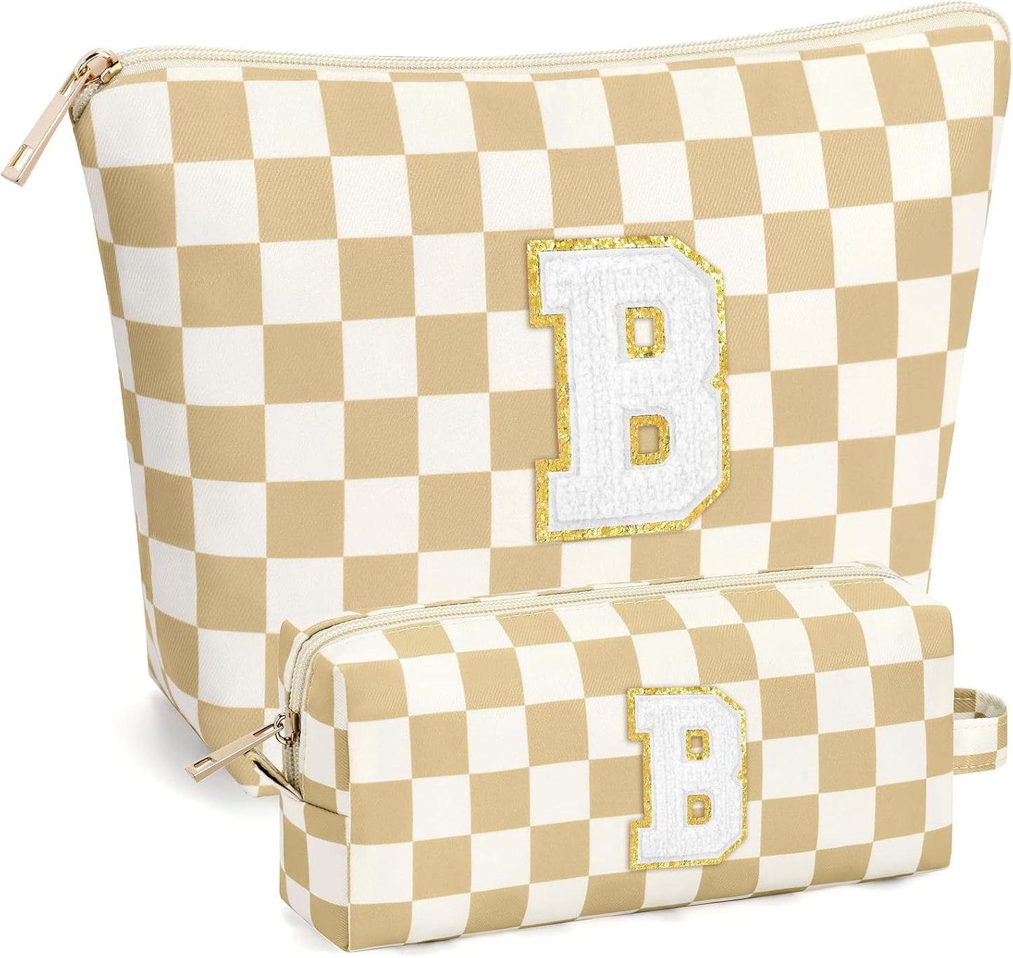 2 PCS Initial Makeup Bags for Women: Cosmetic Bag for Travel Toiletry - Birthday Gifts for 11 12 13 14 15 16 17 18 Years Old Girl Graduation Teacher Gift- Teen Girl Gifts Trendy Stuff - Yellow A