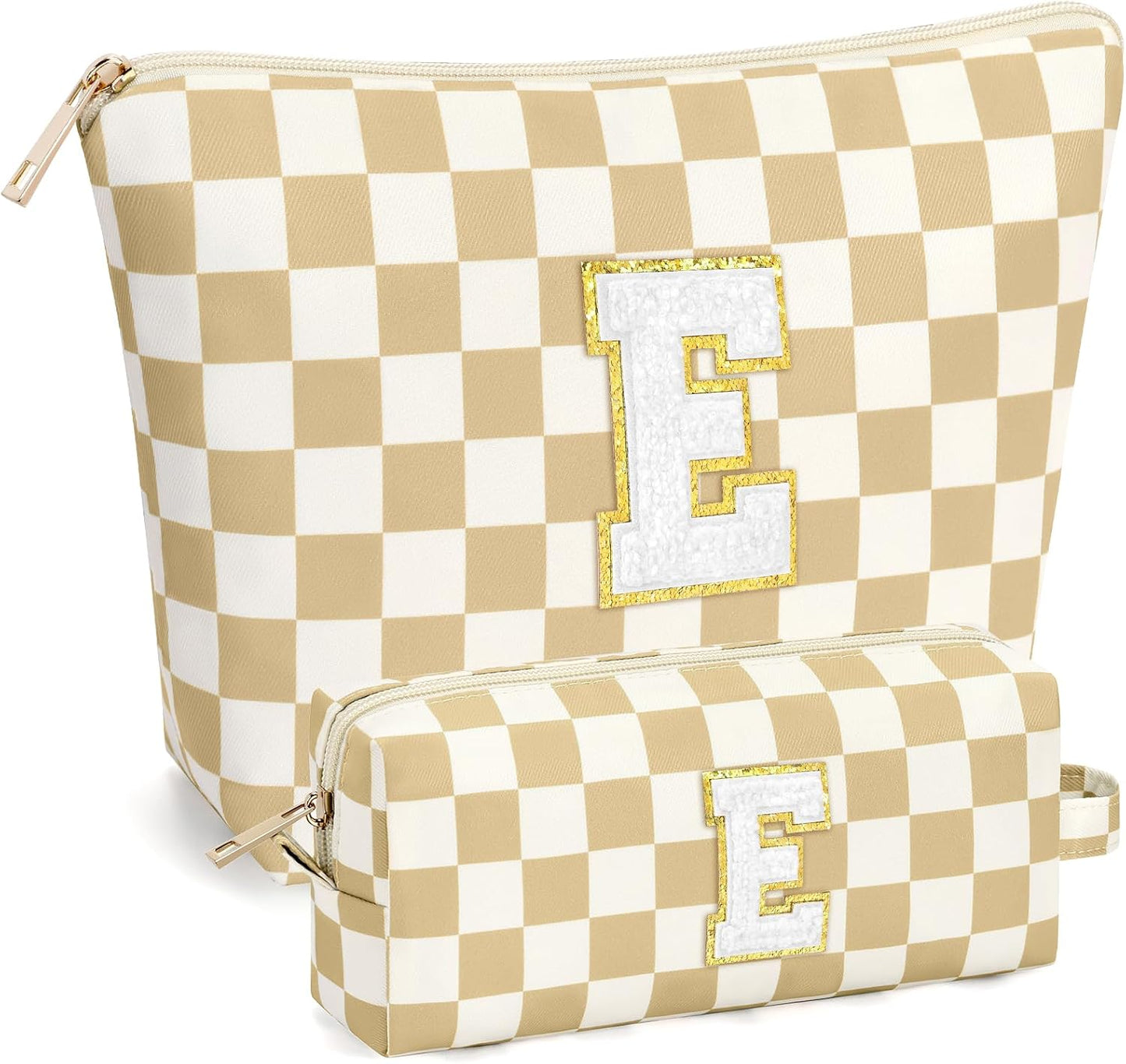 2 PCS Initial Makeup Bags for Women: Cosmetic Bag for Travel Toiletry - Birthday Gifts for 11 12 13 14 15 16 17 18 Years Old Girl Graduation Teacher Gift- Teen Girl Gifts Trendy Stuff - Yellow A