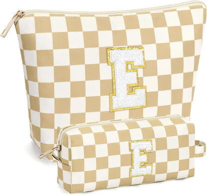 2 PCS Initial Makeup Bags for Women: Cosmetic Bag for Travel Toiletry - Birthday Gifts for 11 12 13 14 15 16 17 18 Years Old Girl Graduation Teacher Gift- Teen Girl Gifts Trendy Stuff - Yellow A