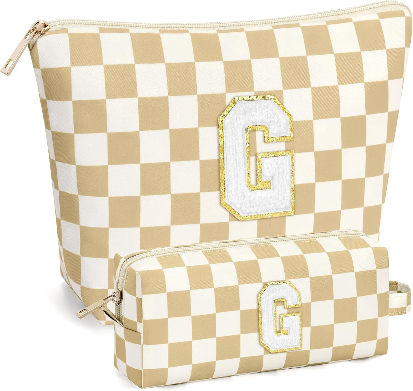 2 PCS Initial Makeup Bags for Women: Cosmetic Bag for Travel Toiletry - Birthday Gifts for 11 12 13 14 15 16 17 18 Years Old Girl Graduation Teacher Gift- Teen Girl Gifts Trendy Stuff - Yellow A