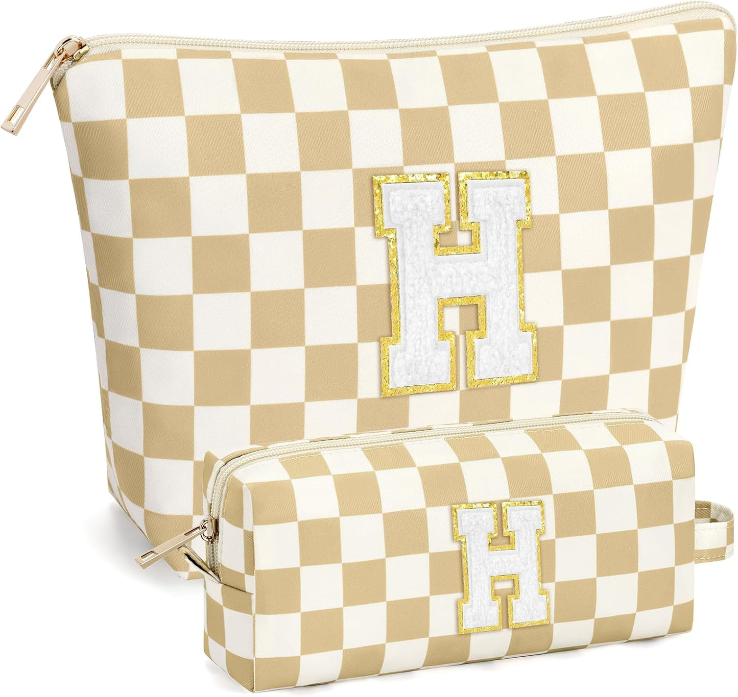 2 PCS Initial Makeup Bags for Women: Cosmetic Bag for Travel Toiletry - Birthday Gifts for 11 12 13 14 15 16 17 18 Years Old Girl Graduation Teacher Gift- Teen Girl Gifts Trendy Stuff - Yellow A
