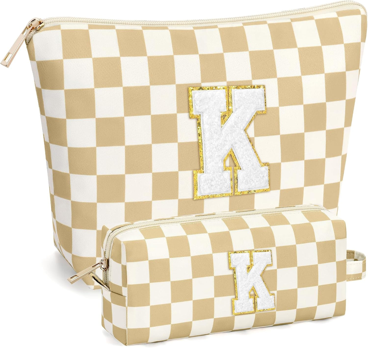 2 PCS Initial Makeup Bags for Women: Cosmetic Bag for Travel Toiletry - Birthday Gifts for 11 12 13 14 15 16 17 18 Years Old Girl Graduation Teacher Gift- Teen Girl Gifts Trendy Stuff - Yellow A