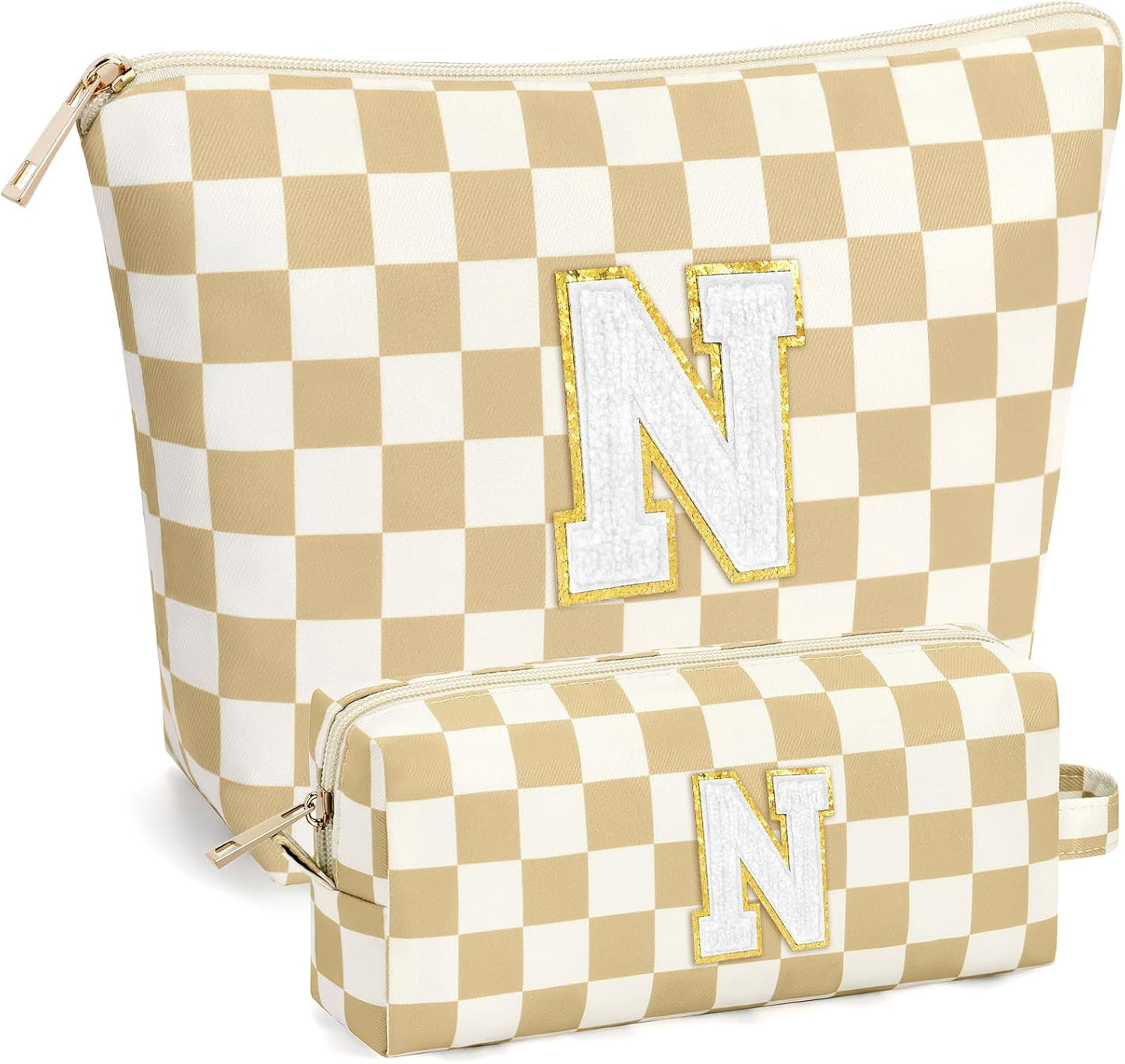 2 PCS Initial Makeup Bags for Women: Cosmetic Bag for Travel Toiletry - Birthday Gifts for 11 12 13 14 15 16 17 18 Years Old Girl Graduation Teacher Gift- Teen Girl Gifts Trendy Stuff - Yellow A